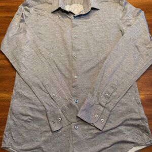 BOSS Hugo Boss Men’s Medium 15 1/2 Gray Slim Fit Button Down Shirt, Flaws